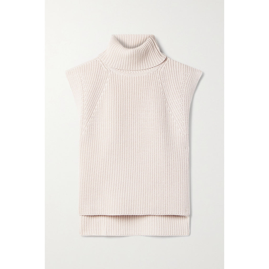 Isabel Etoile Marant 'Megan' Beige Merino Wool Cutout Ribbed Turtleneck Sweater Size 36 - NWT