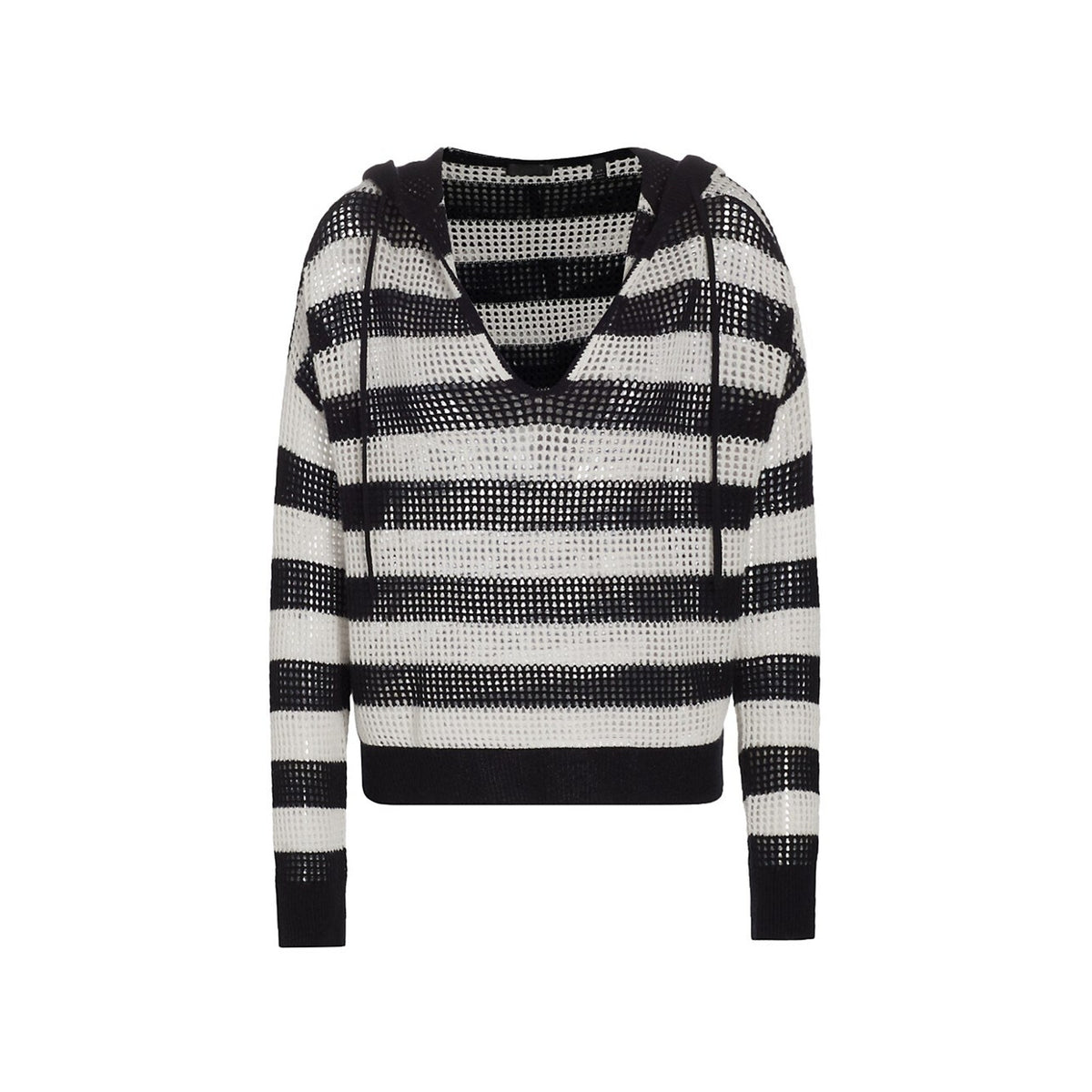 Atm Anthony Thomas Melillo Striped Black Salt Grey Mesh Knit Hoodie Sweater Size L