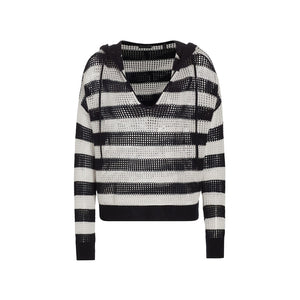 Atm Anthony Thomas Melillo Striped Black Salt Grey Mesh Knit Hoodie Sweater Size L