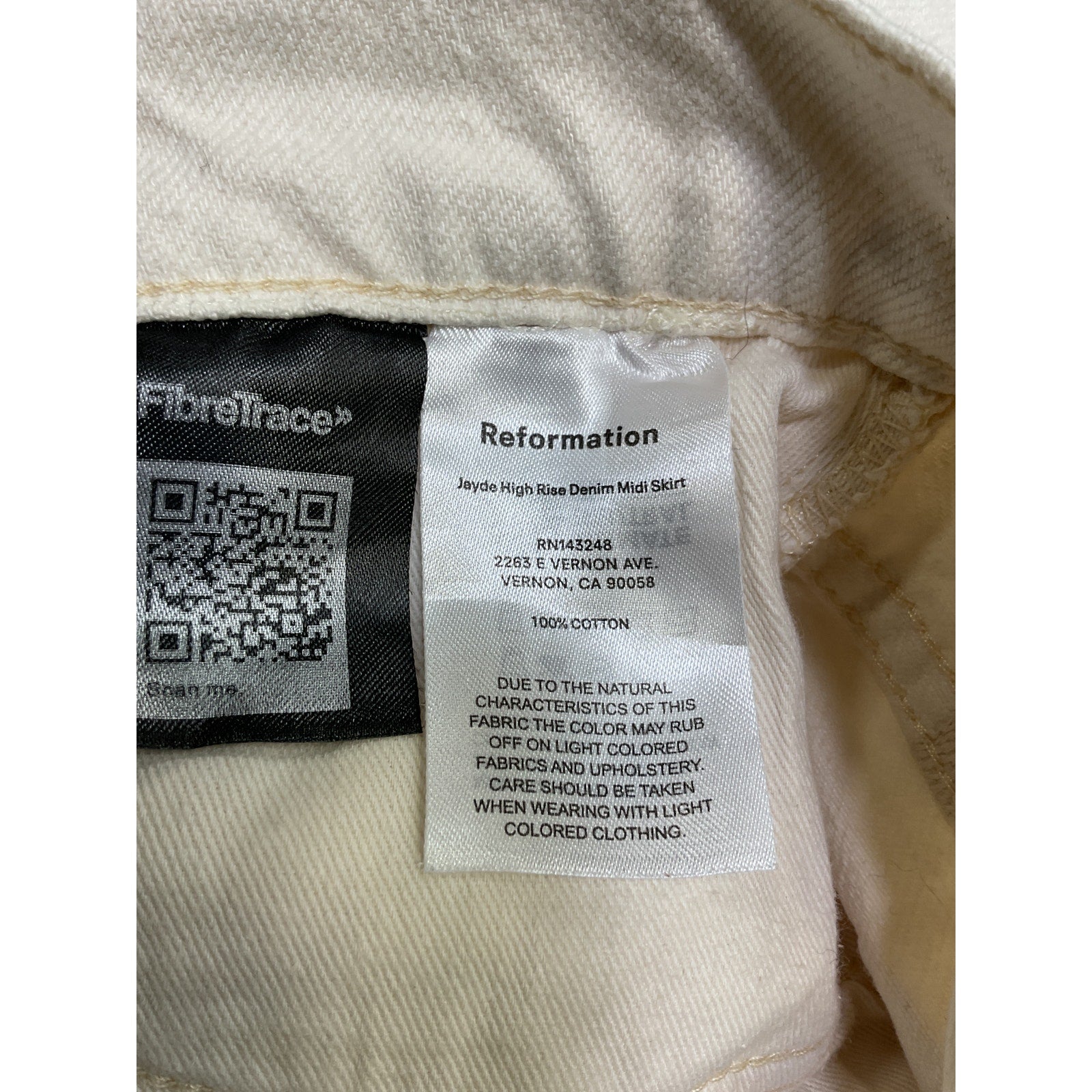 Reformation 'Jayde' Cream Cotton  High Rise Denim Midi Skirt Size 26