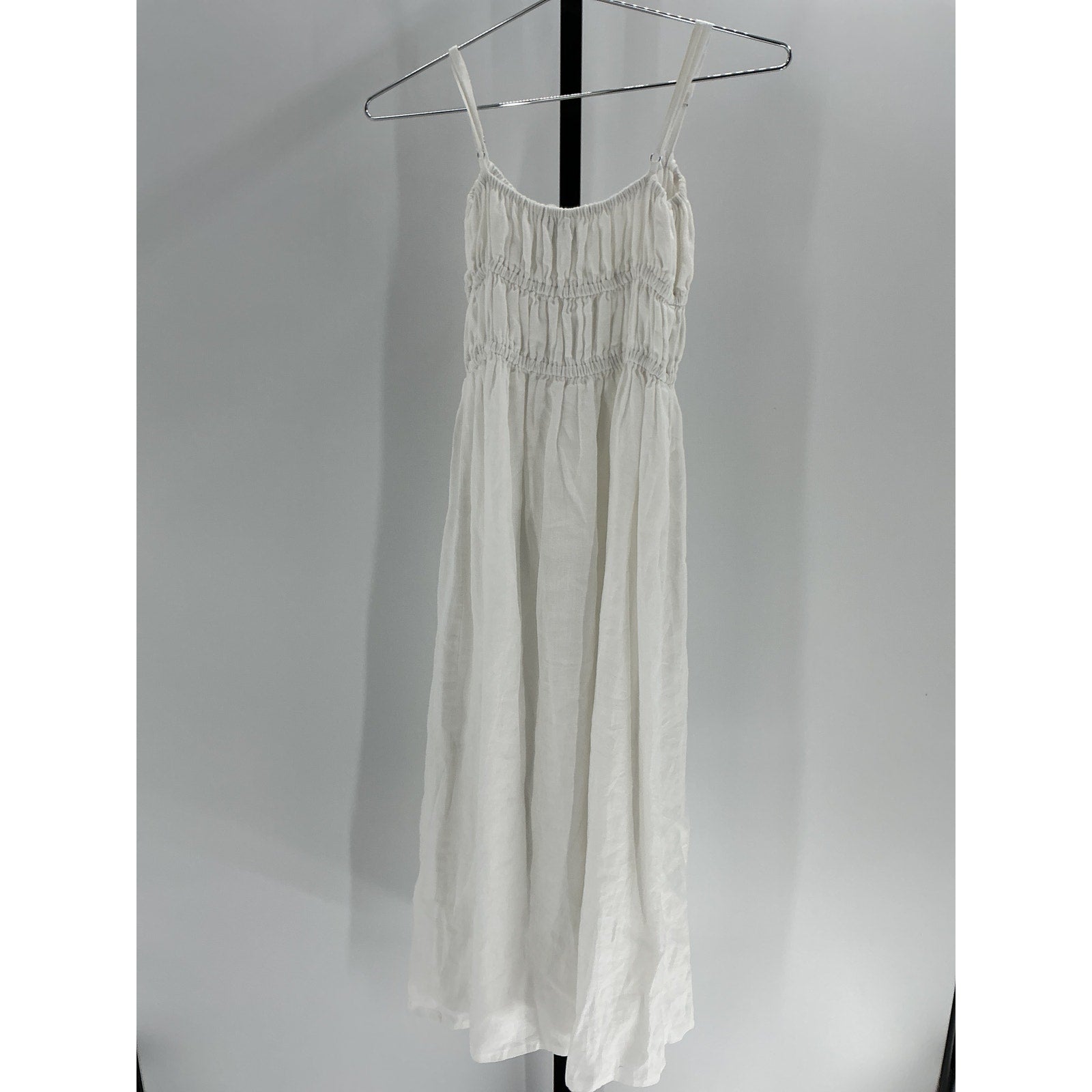 Faithfull The Brand 'Francesca' White Shirred Linen Midi Dress Size M