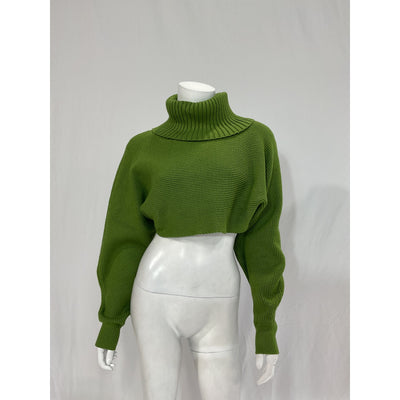 L'Academie 'Maven' Green Turtleneck Crop Top / Blouse Size L