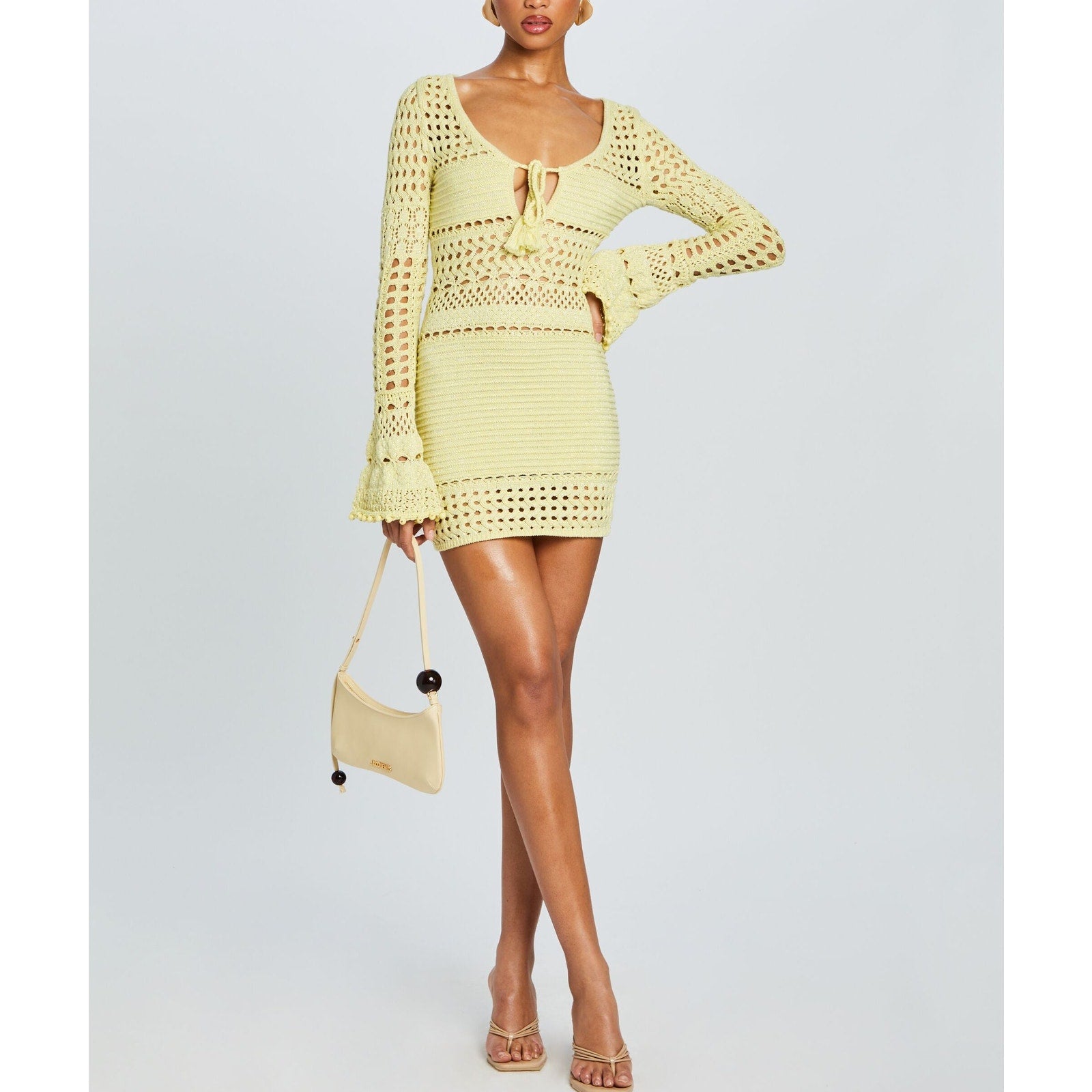 Retrofete 'Peony' Yellow Cotton Knit Crochet Dress Size S