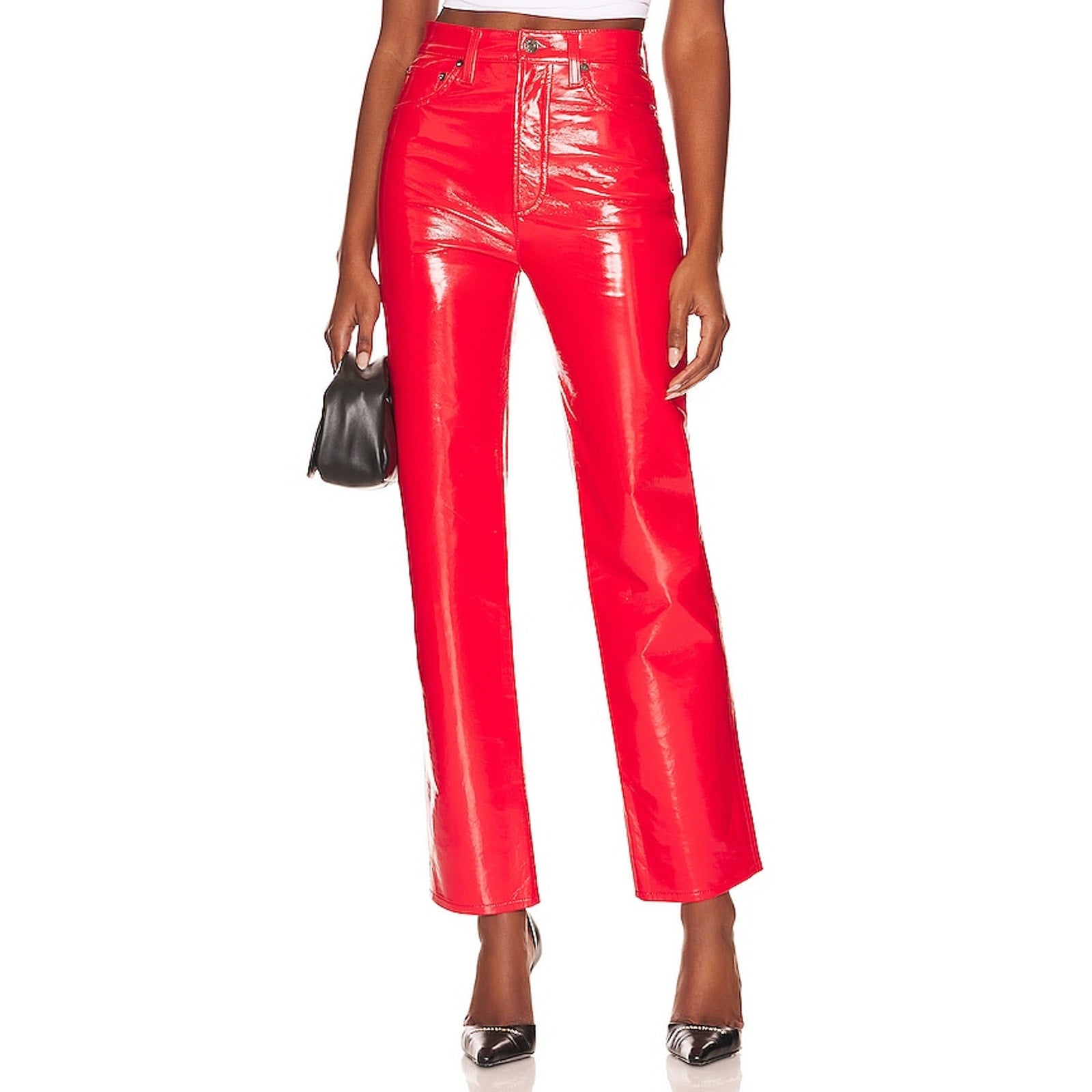 Agolde Red Recycled Leather '90's' Pinch Waist Pants Size 27