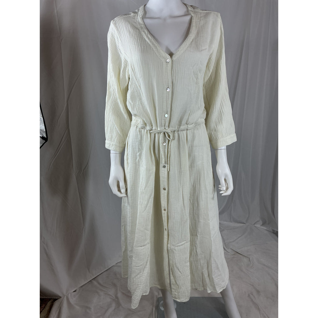 Honorine 'Georgia' White Cotton Cotton-Seersucker Midi Dress Size L