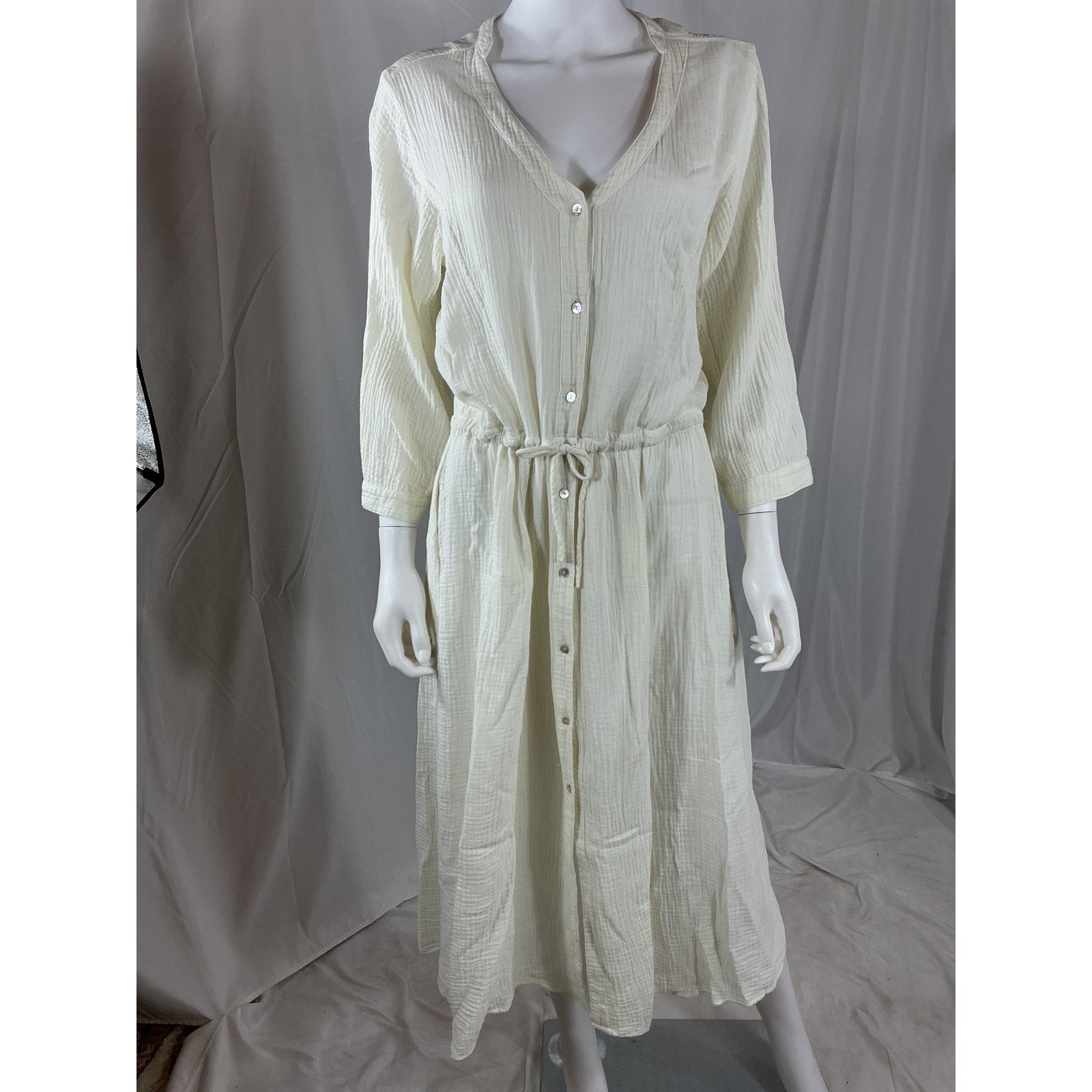 Honorine 'Georgia' White Cotton Cotton-Seersucker Midi Dress Size L