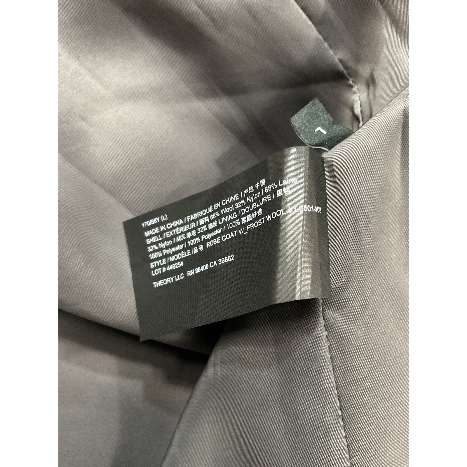 Theory Wool Blend Grey Trench Coat Size L