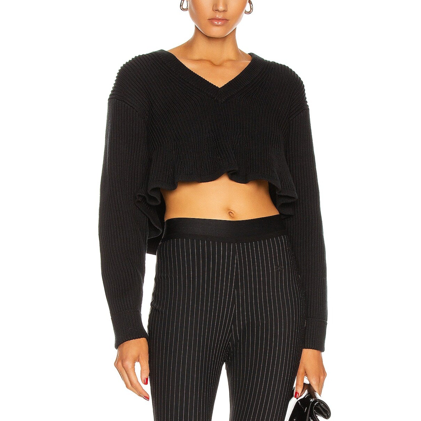 Alexander Wang 'Cropped' Black V Neck Sweater Size XS