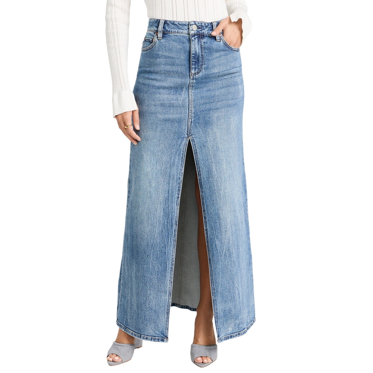 Alice And Olivia Front Slit Brooklyn Blue Rye Skirt Size 26