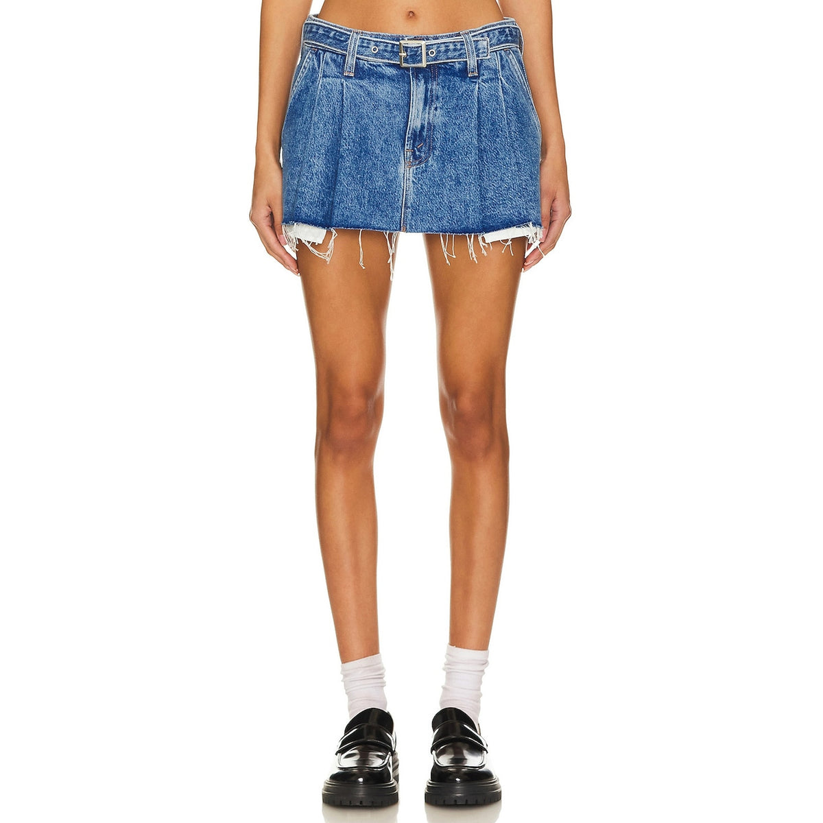 Mother Pleated Blue Nibbler Mini Skirt Size 24