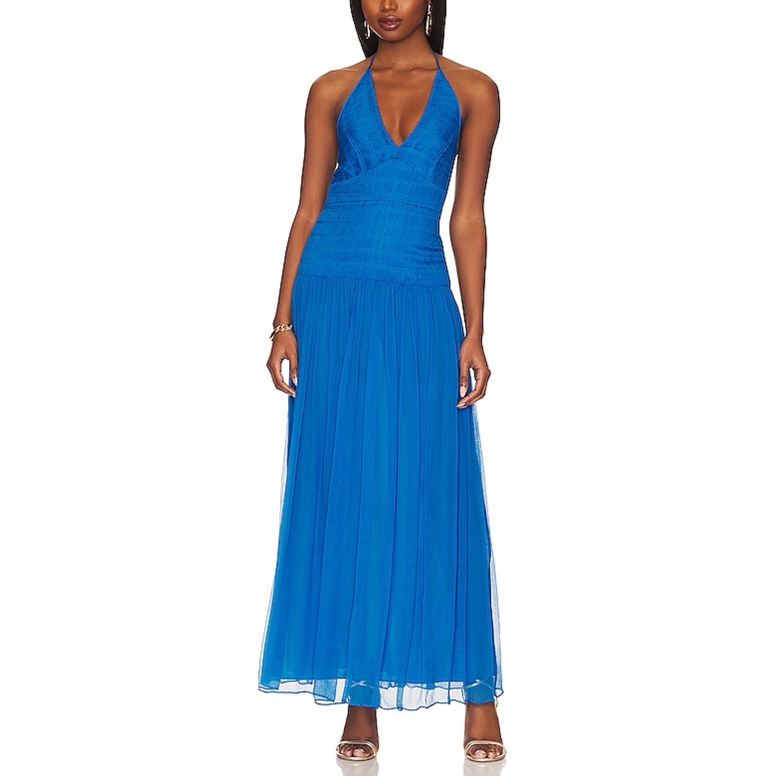 Shona Joy 'Leilani' Blue Halter Tie Maxi Dress Size 6