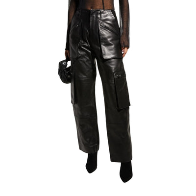 Amiri Leather Black Cargo Loose Straight Pants Size 38