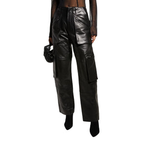 Amiri Leather Black Cargo Loose Straight Pants Size 38