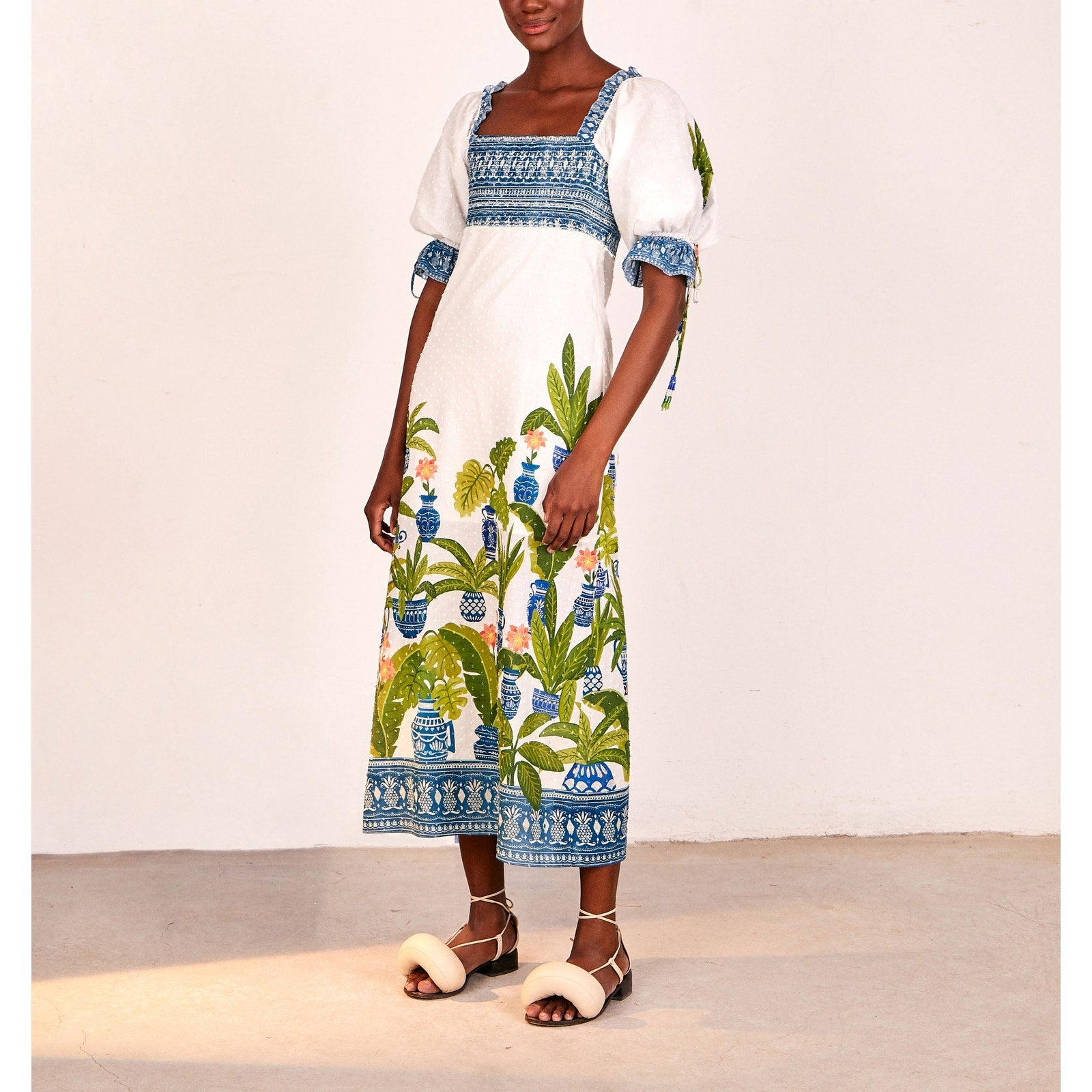 Farm Rio 'Vase' White Cotton Forest Maxi Dress Size M