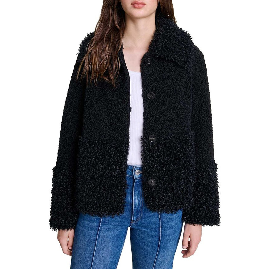 Maje 'Gipette' Black Faux Fur Jacket Size 10 - NWT
