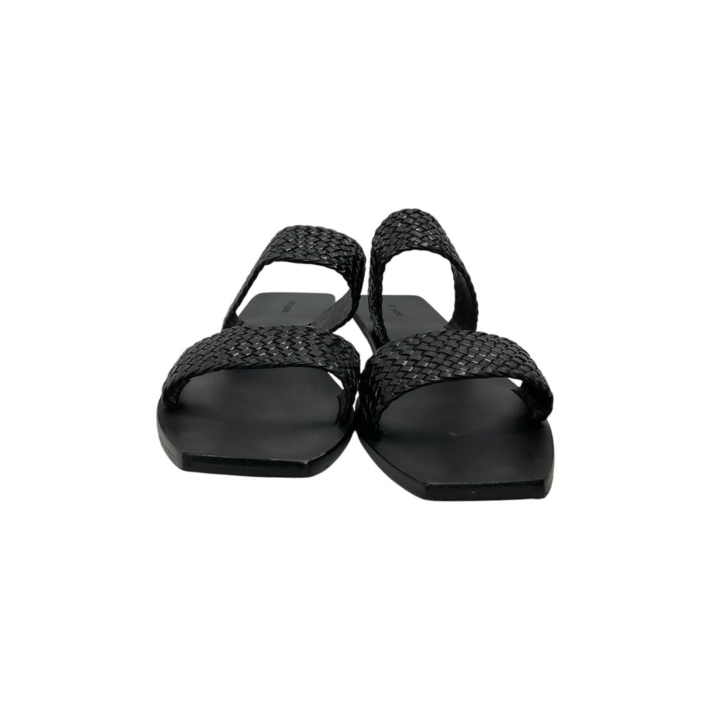 St. Agni 'Clea' Black Leather Woven Leather Slides Size 8