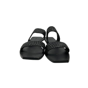 St. Agni 'Clea' Black Leather Woven Leather Slides Size 8