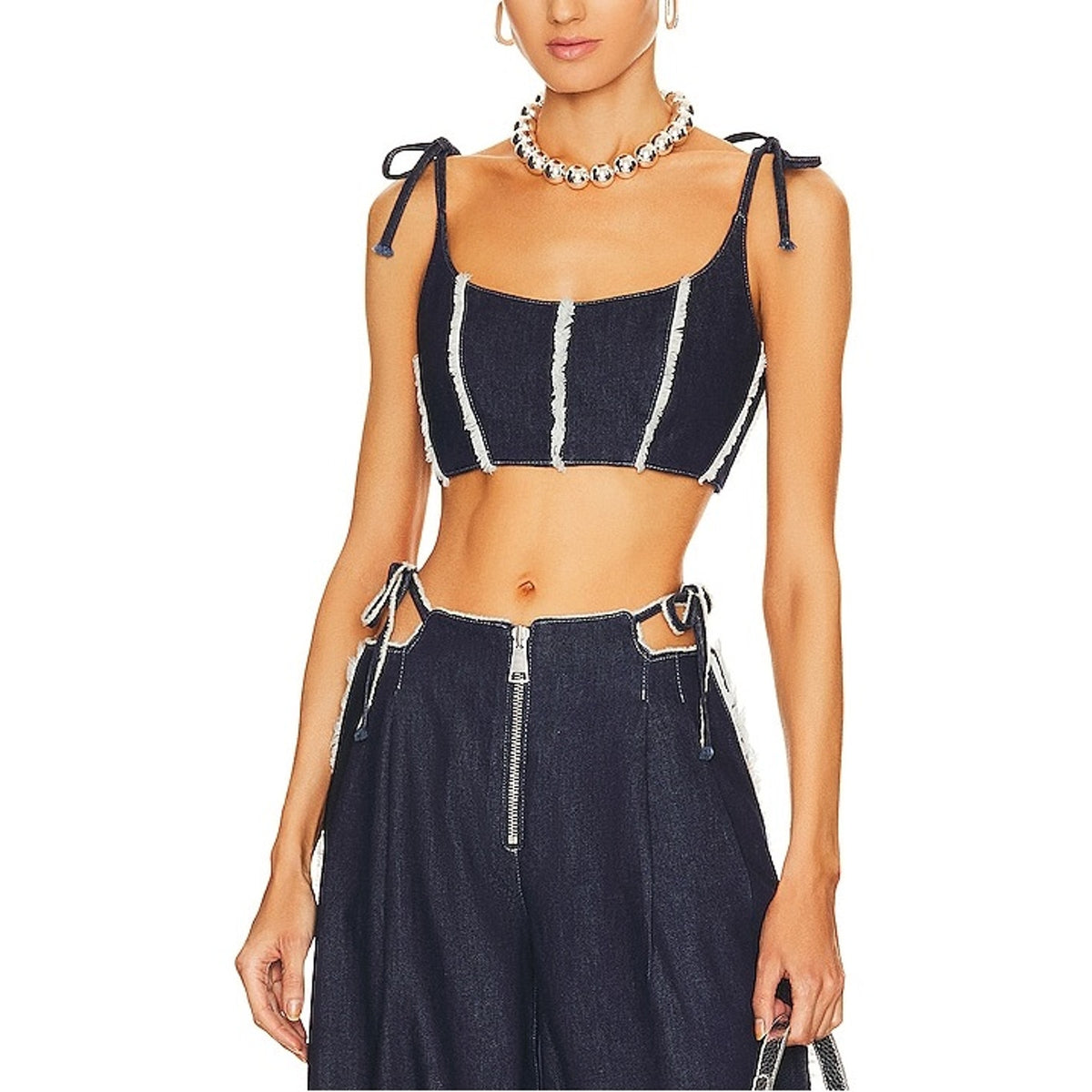 Ceren Ocak Lace Up Navy Blue Corset Top Size M
