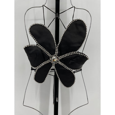 Area Crystal Mussel Black Viscose Flower Top Size 0