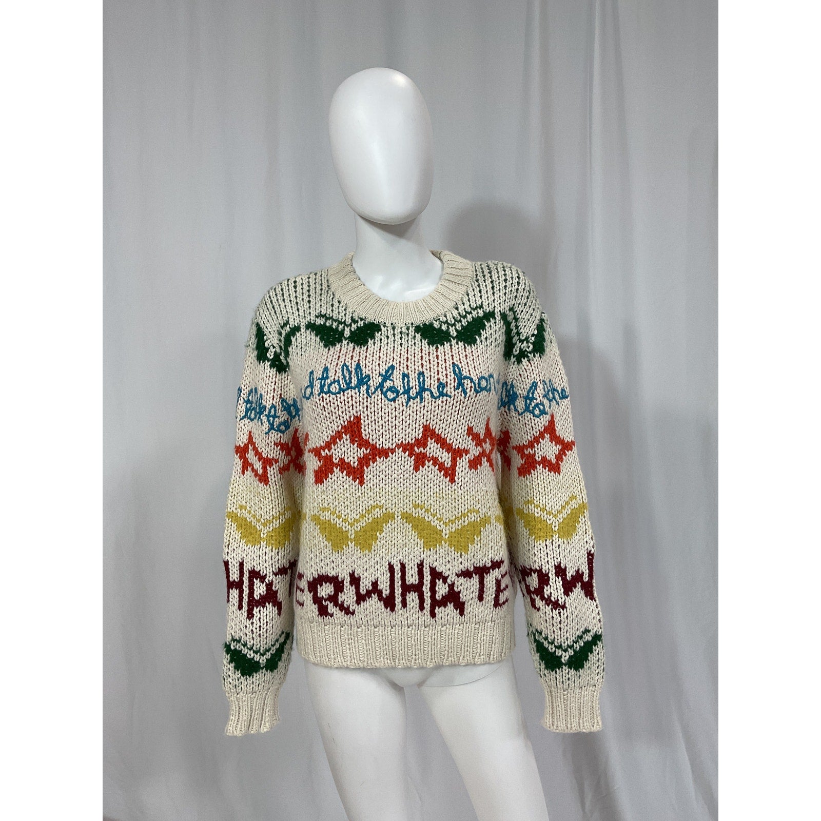 Lingua Franca 'Whatever' White Alpaca Wool Blend Jacquard Long Sleeve Sweater Size S