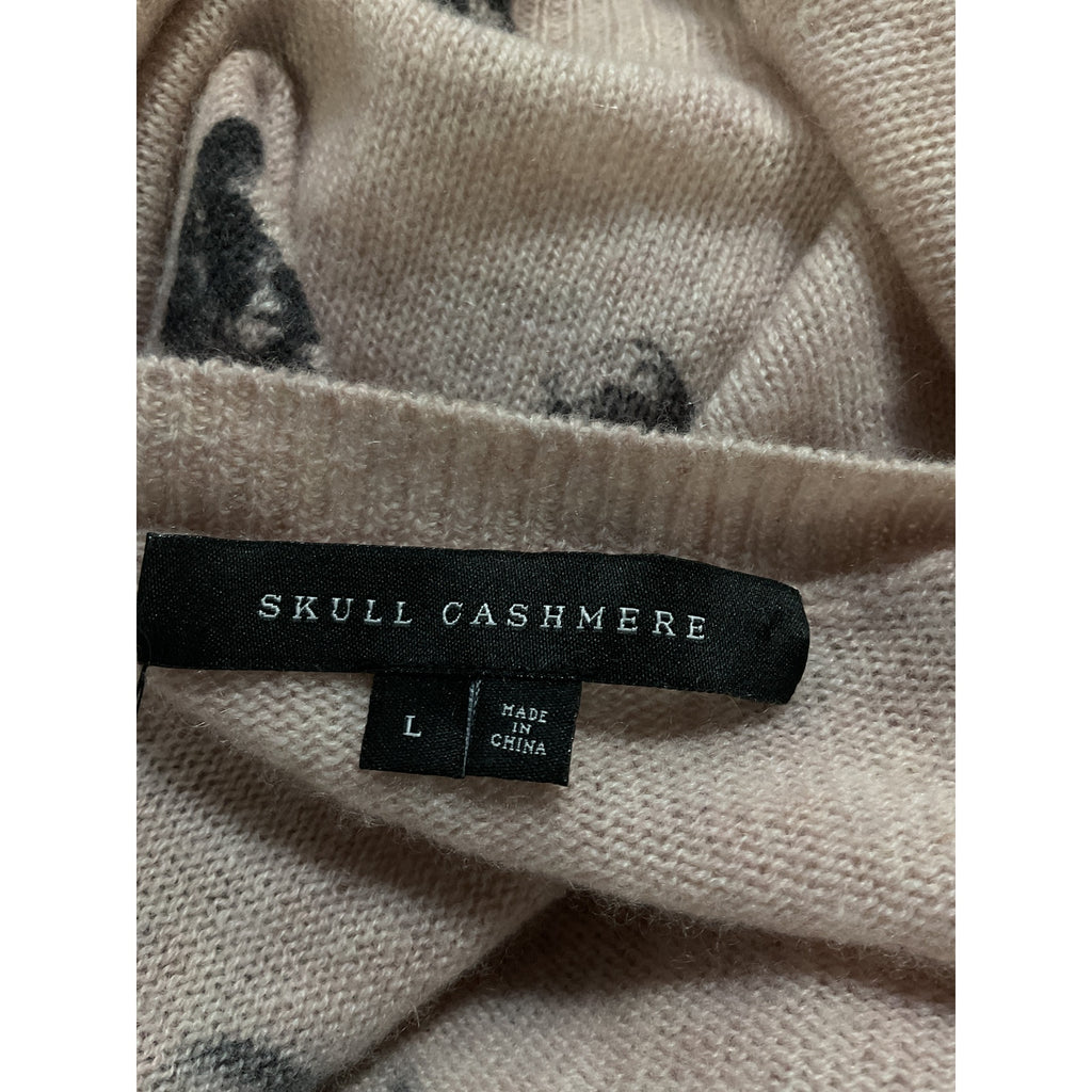 360 Cashmere '0Bjennie' White V Neck Skull Print Cashmere Sweater Size L