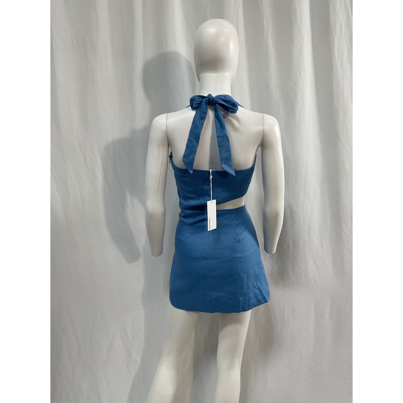 Reformation 'Valli' Blue Linen Mini Dress Size 4 - NWT