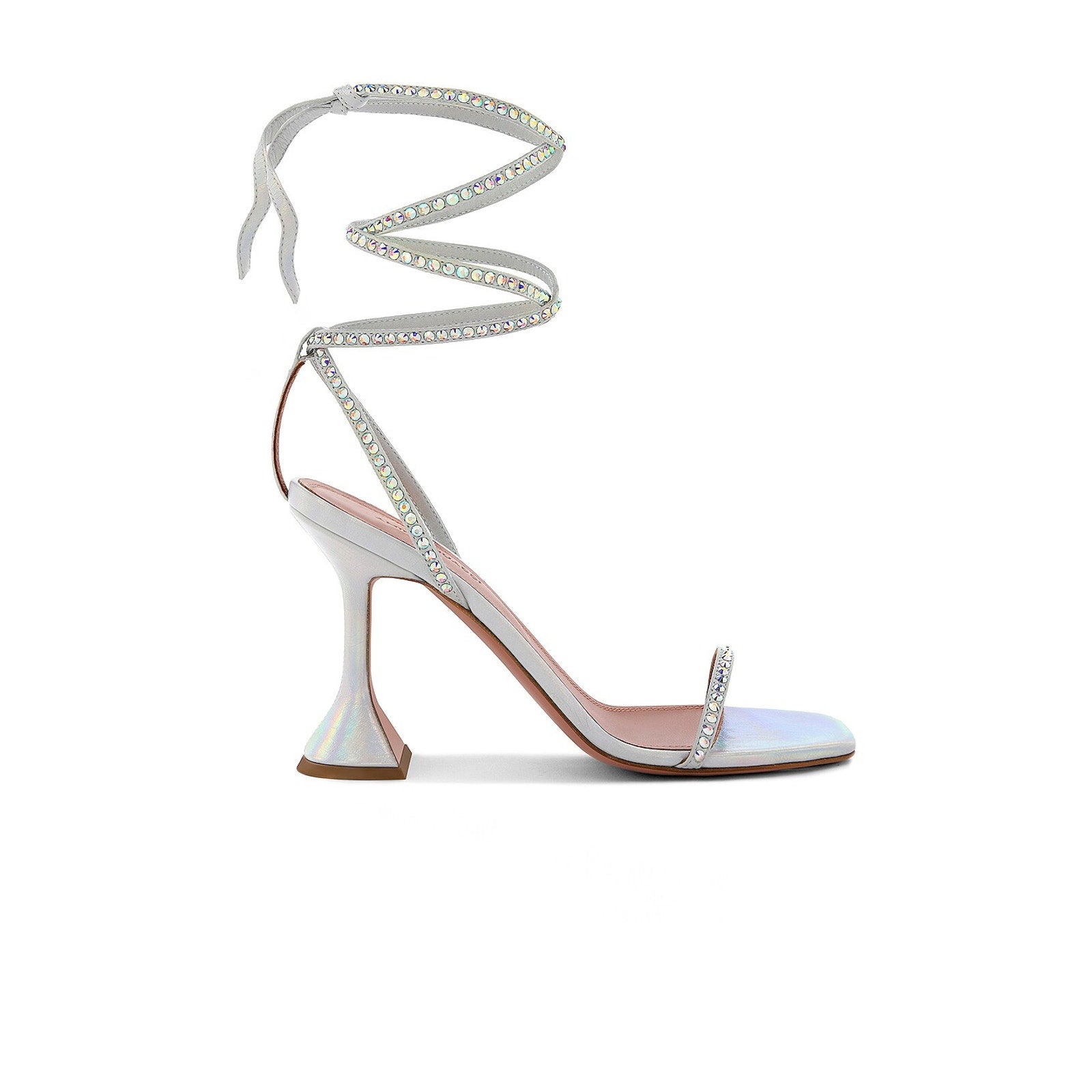 Amina Muaddi 'Vita' White Leather Open Toe Crystal Metallic Sandal Size 7.5