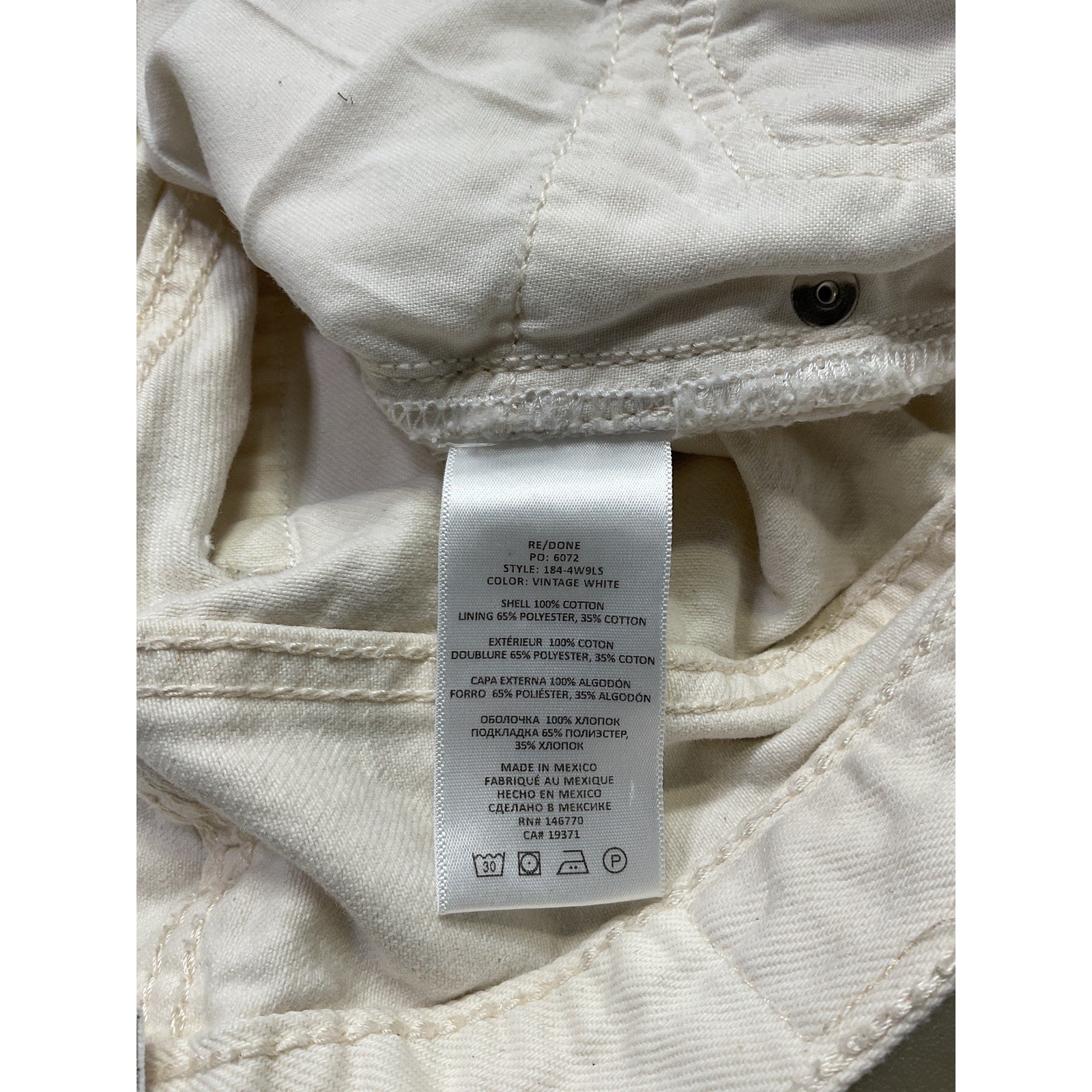 Re/Done 'Originals' White 90s Low Slung Denim Jean Short Size 26