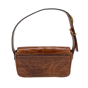 Staud Croc Embossed Leather Brown Tommy Shoulder Bag