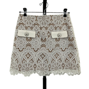 Self-Portrait Crystal-Embellished Ivory Guipure Lace Mini Skirt Size UK 8 / US 4