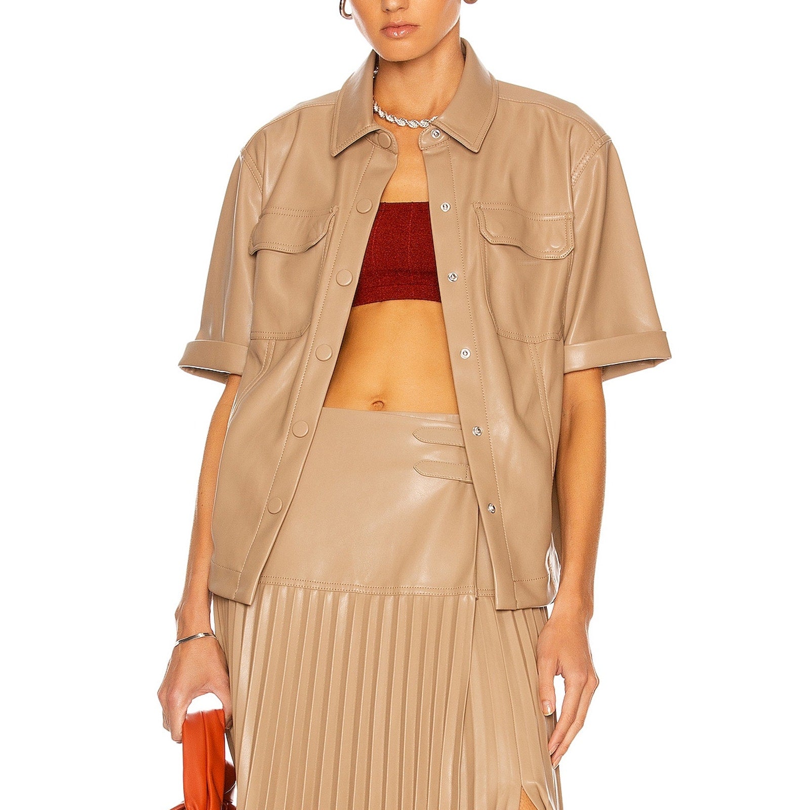 Simkhai 'Joselin' Tan Vegan Leather Shirt Size M