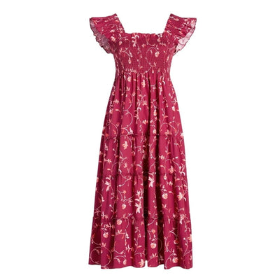 Hill House Home Smocked Burgundy Botanical Ellie Dress Size XS