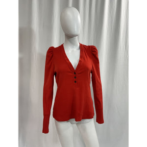 Veronica Beard 'Dekalb' Red Puff-Sleeve V Neck Top Size L