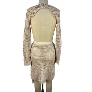 Dion Lee Cutout Tan Stirrup Crochet Mini Dress Size US 4 NWT