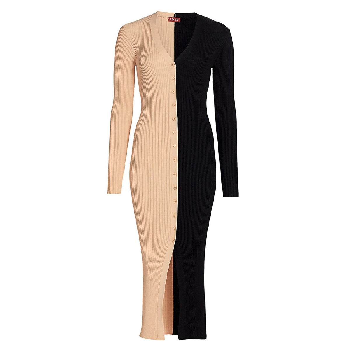 Staud 'Shoko' Black V Neck Long Sleeve Sweater Midi Dress Size M