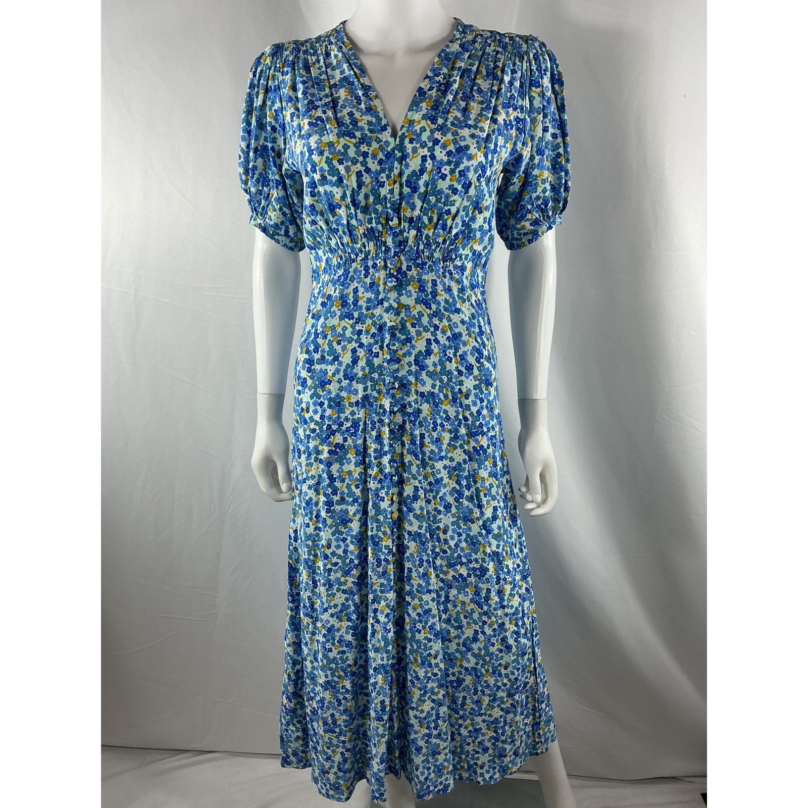 Faithfull The Brand 'Bellavista' Blue Rayon Midi Dress Size S - NWT