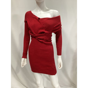 Line & Dot 'Karrie' Red Off-The-Shoulder Long Sleeve Mini Dress Size S