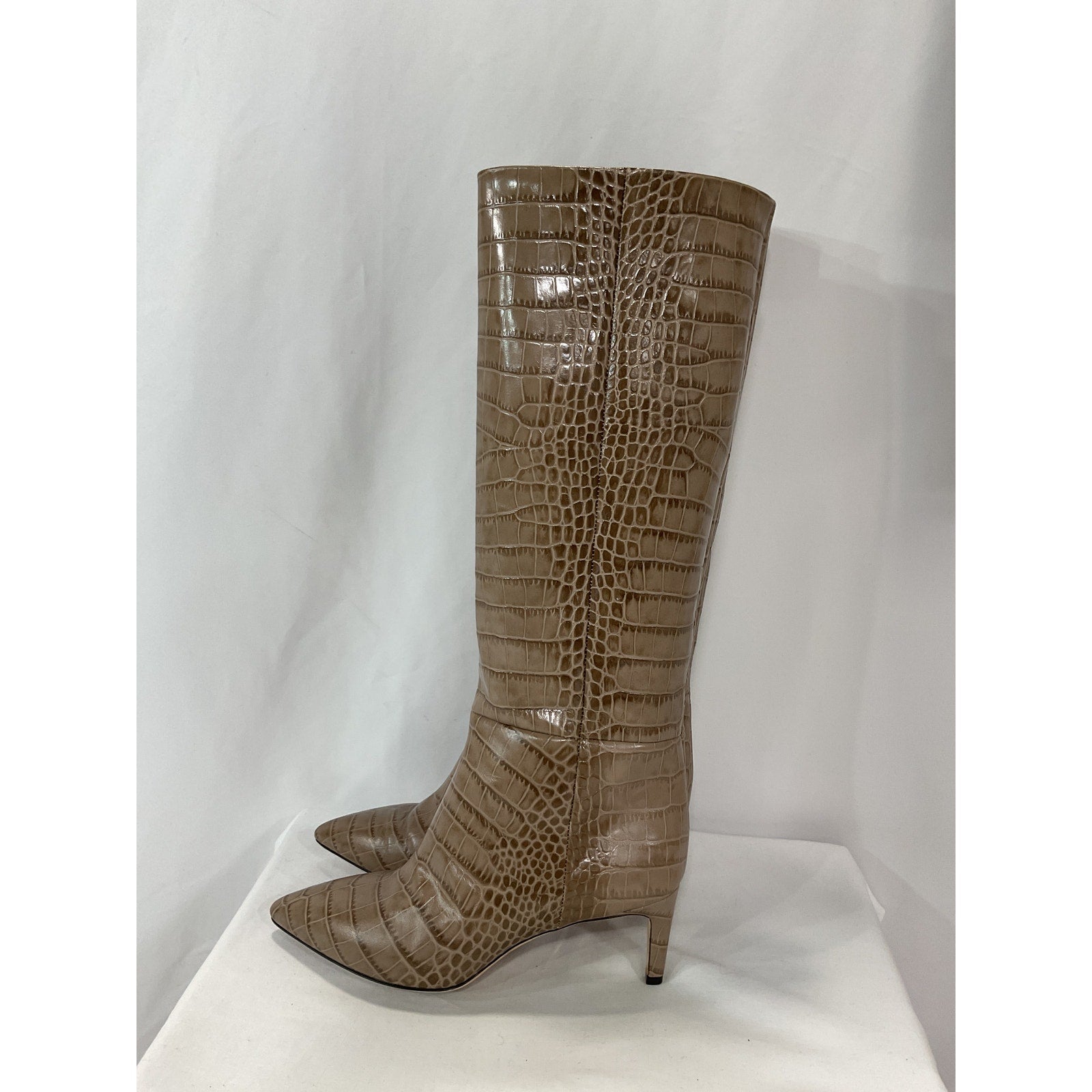 Paris Texas 'Stiletto' Tan Croc Print Leather Knee Boots Size 7.5