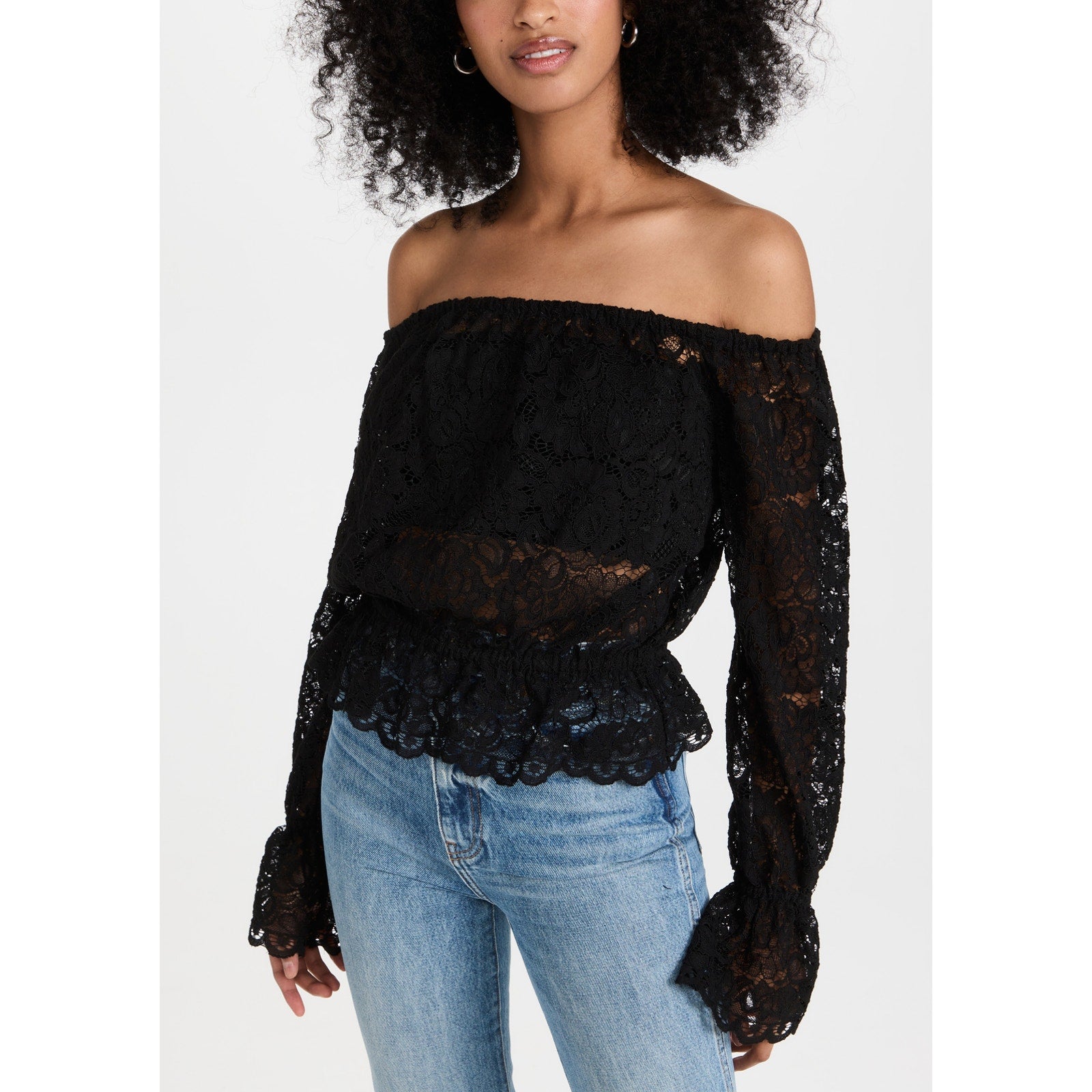 L'Agence 'Iggy' Black Off Shoulder Long Sleeve Top Size S