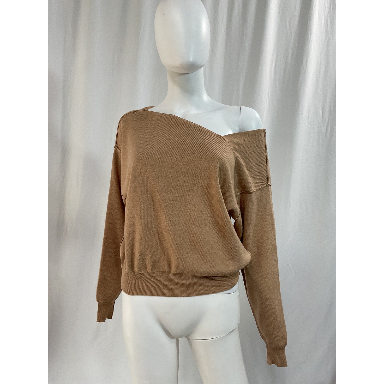 Line & Dot 'Favorite' Tan Off Shoulder Sweater Size S