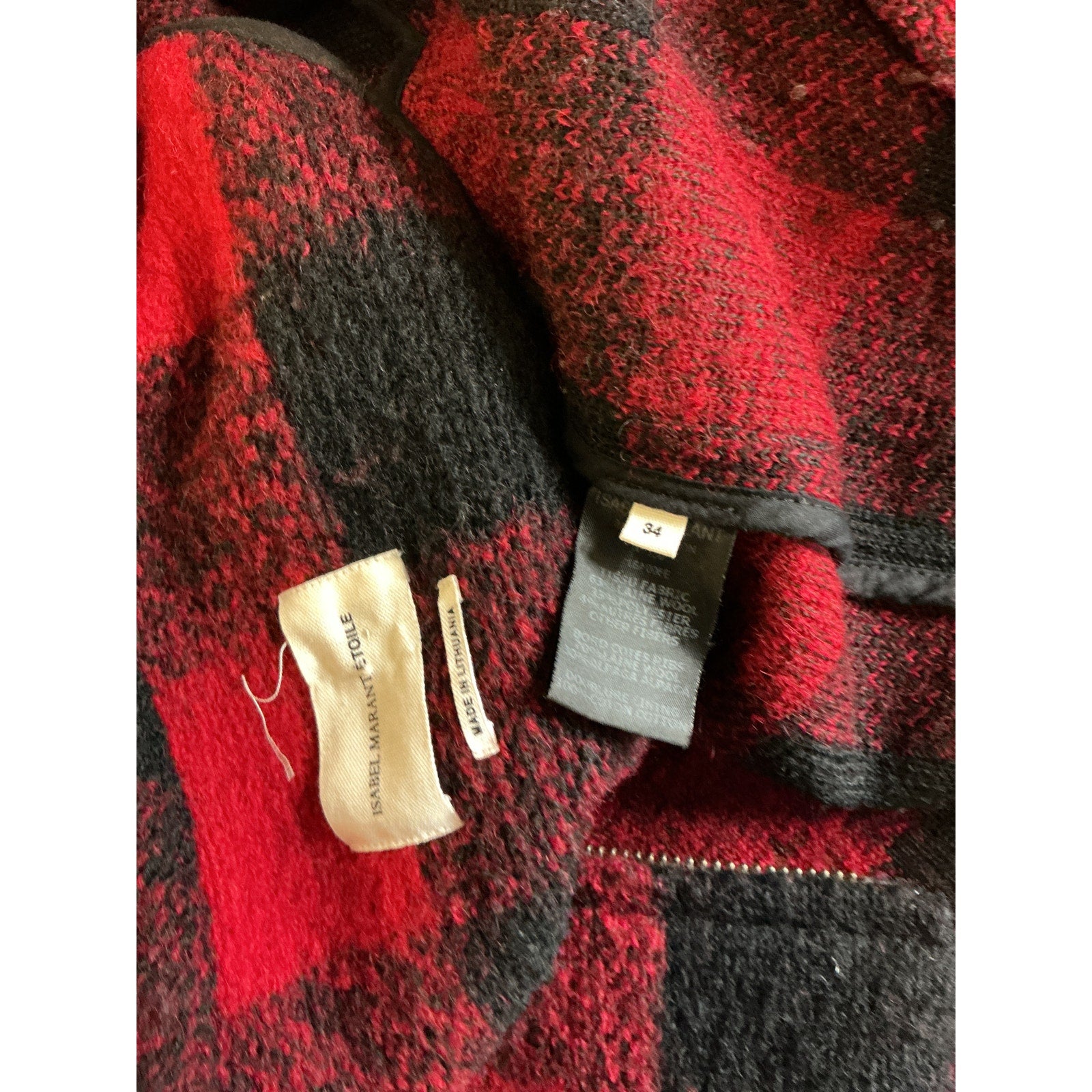 Isabel Marant Red Wool Plaid Print Jacket Size 34