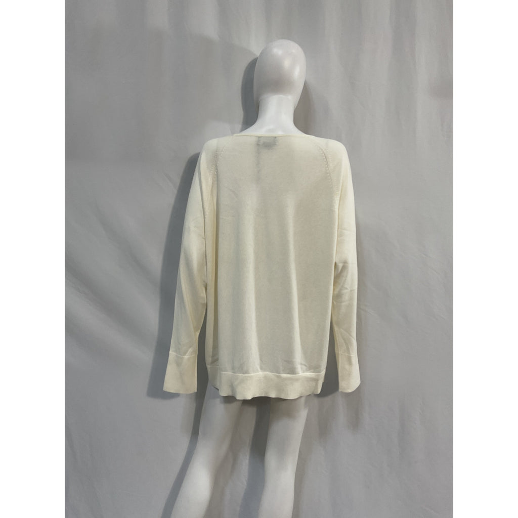 Hatch 'The Noa' White Cotton V-Neck Dolman Sweater Size 4 - NWT
