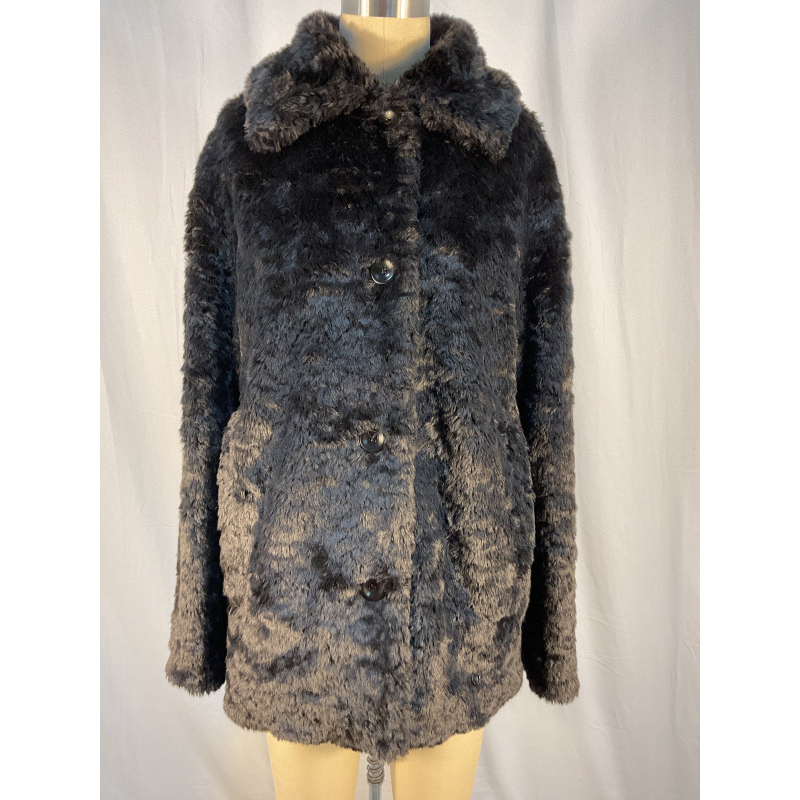 Proenza Schouler Label Black Modacrylic Faux Fur Peacoat Size S
