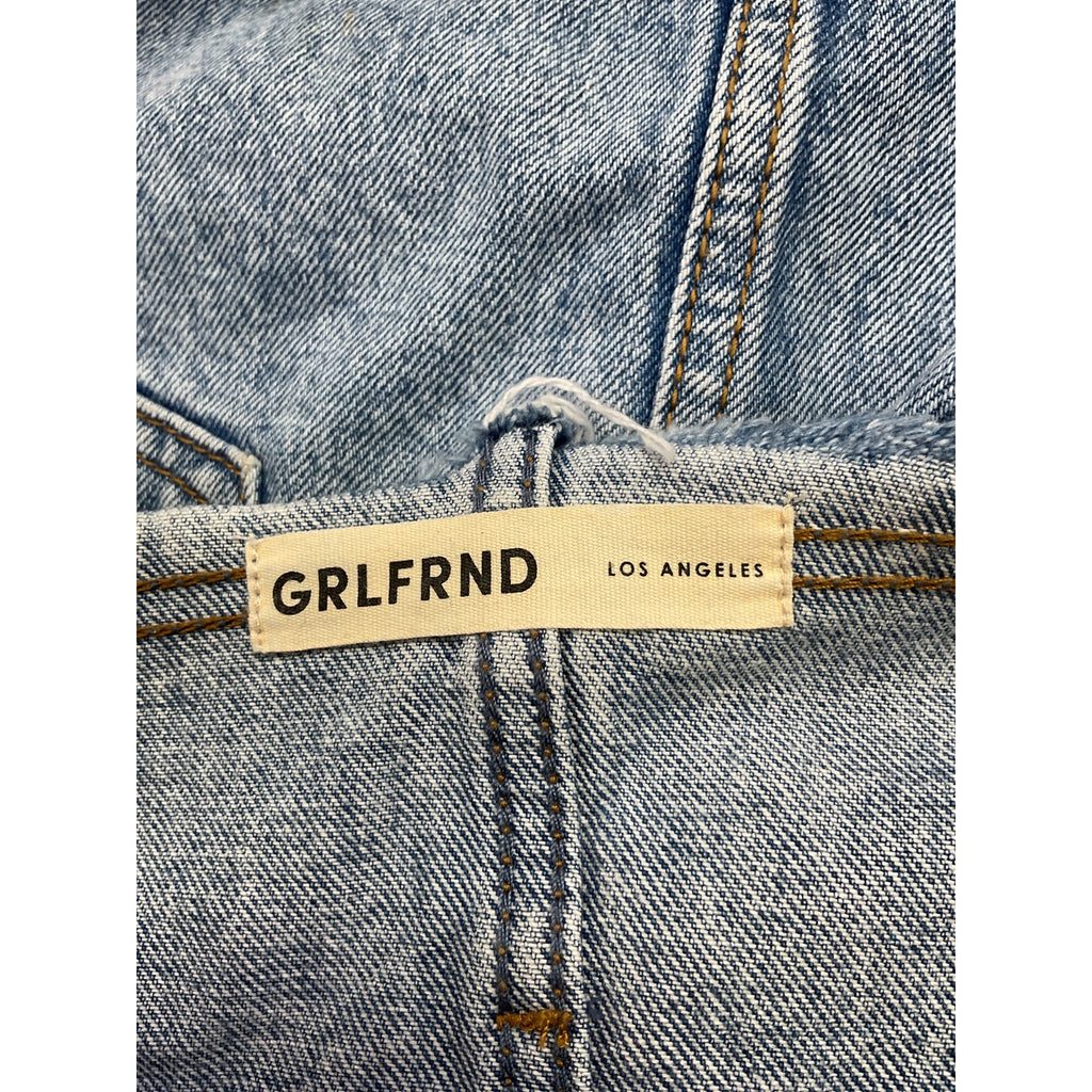 Grlfrnd 'Tali' Blue Cotton Belted Frayed Waist Mini Skirt Size 26