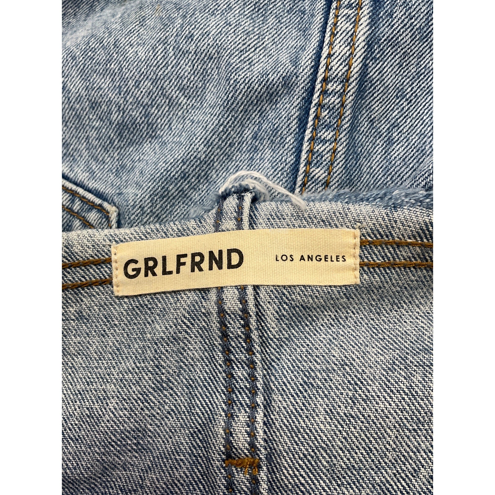 Grlfrnd 'Tali' Blue Cotton Belted Frayed Waist Mini Skirt Size 26