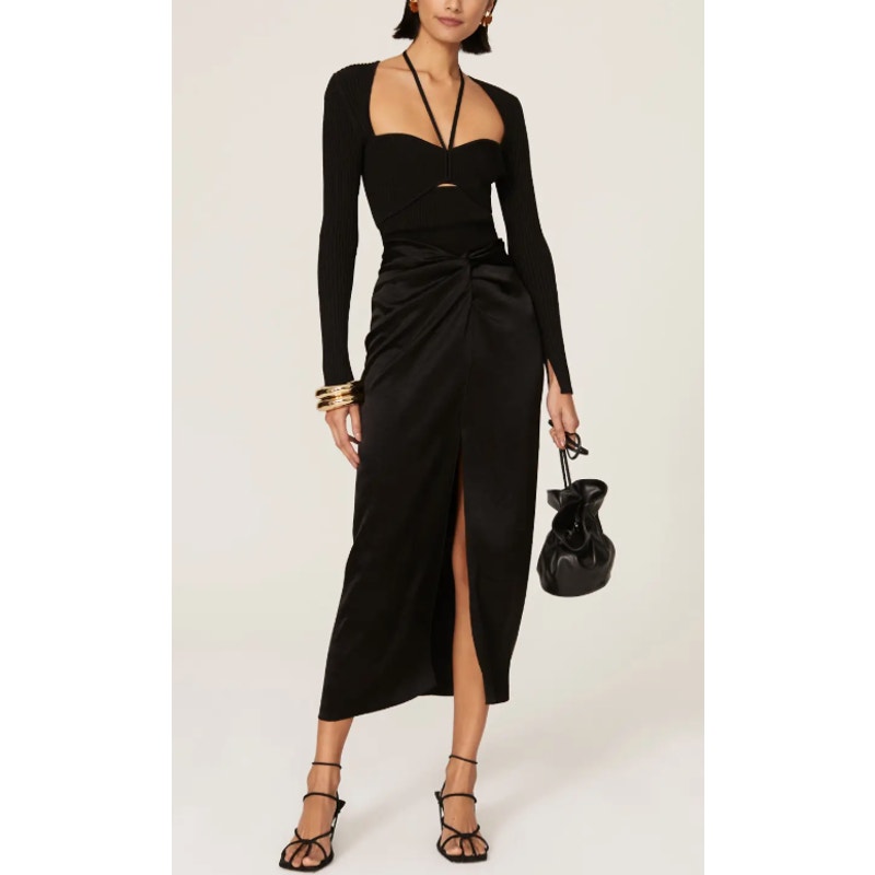 Simkhai 'Maisha' Black Cut-Out Rib Knit Midi Dress Size S