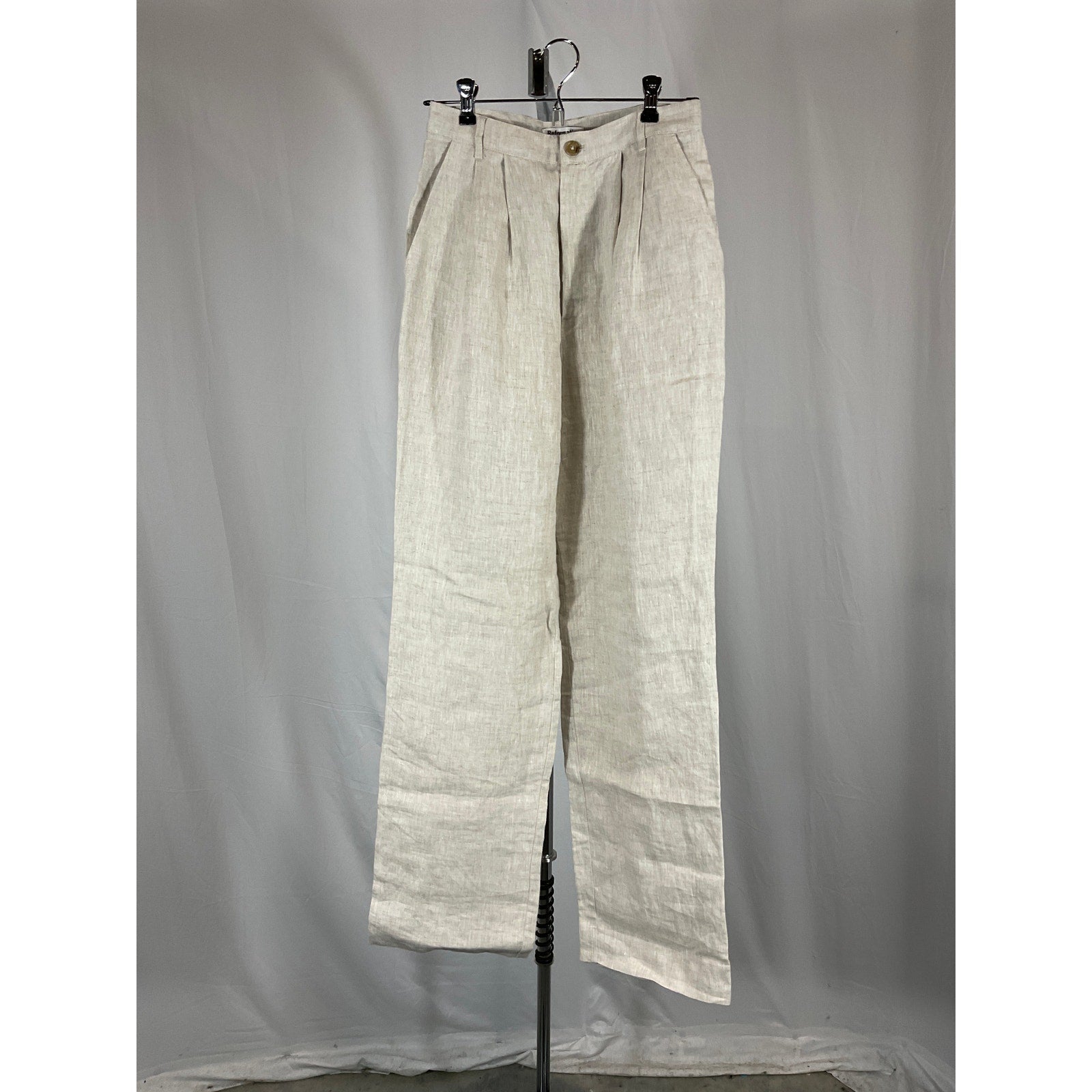 Reformation 'Mason' White High Rise Linen Pant Size 4