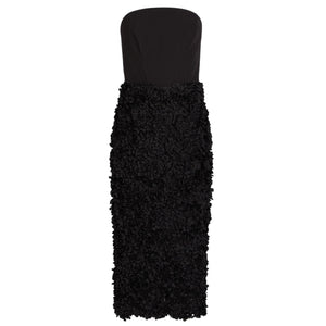 Marchesa Notte Strapless Black Floral Appliqued Crepe Midi Dress Size 6