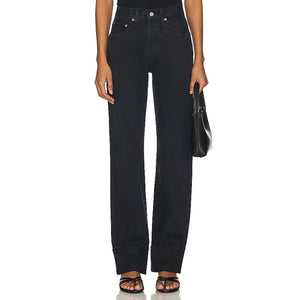 Re/Done Relaxed Black High Rise Loose Long Denim Jeans Size 27