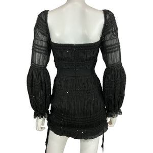 Self-Portrait Embellished Black Sequin Shirred Mini Dress Size 2